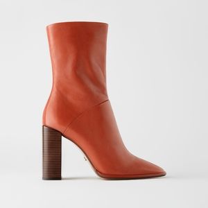 Zara leather heeled ankle boots